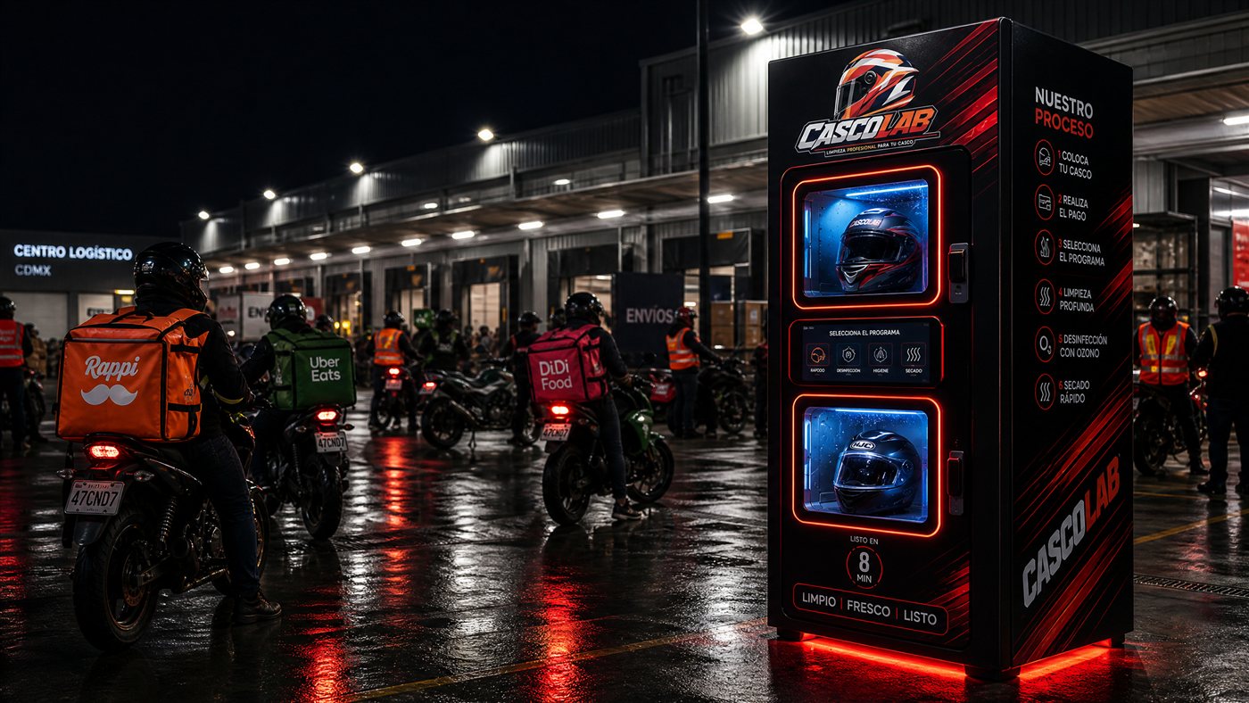 Máquina CASCOLAB en un hub de repartidores de delivery