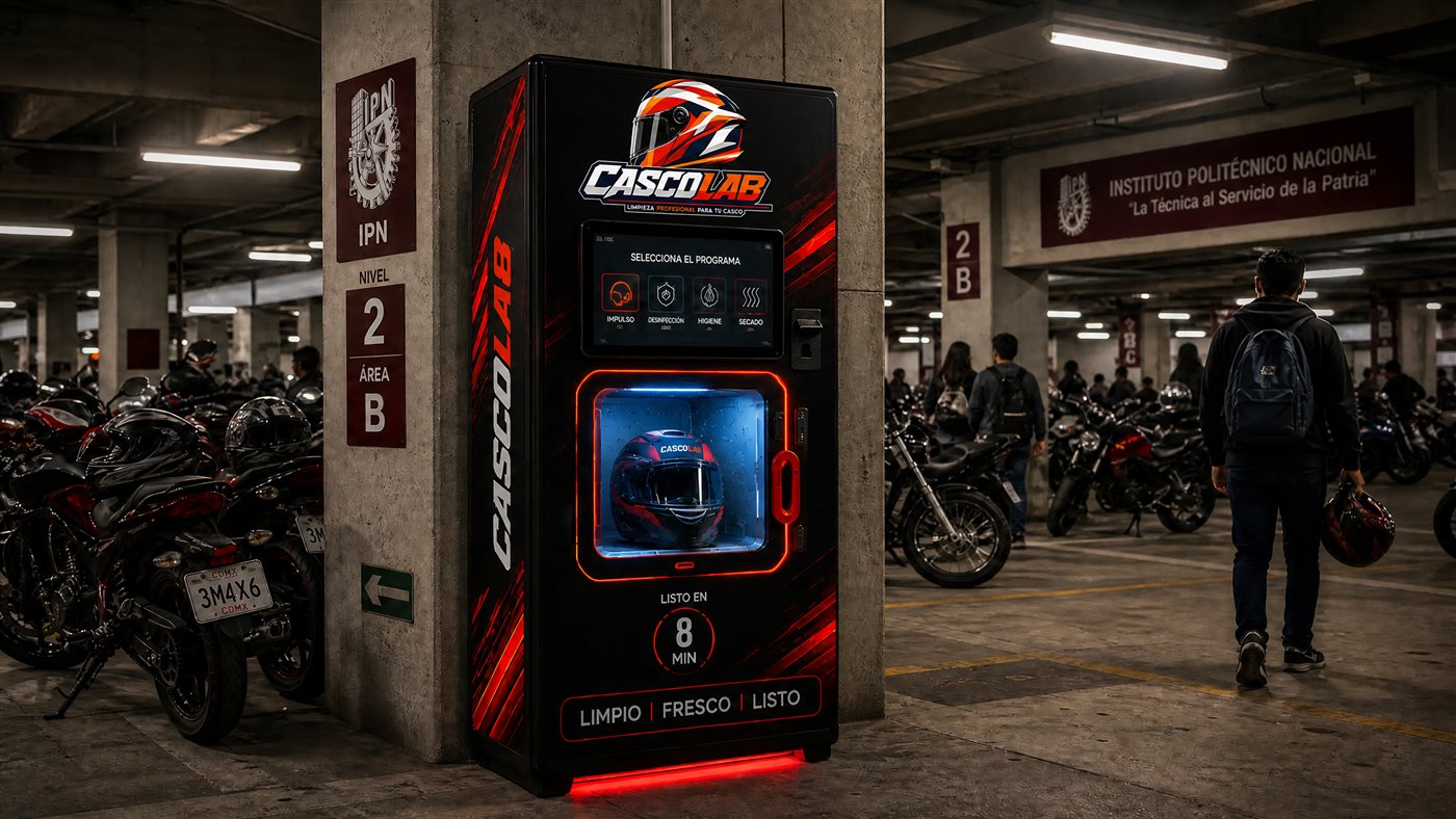 Máquina CASCOLAB en el estacionamiento de una universidad